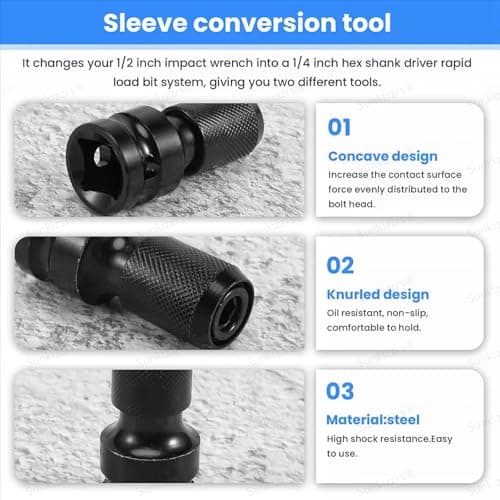 Sunkizzrs® 2-Set Rapid Release Converter—1/2" Square Drive to 1/4" Hex Female Socket Adapter—Quick Release Impact Bit Holder—Drill Chucks Adaptor Conversion for Impact Wrench included Ring & Rod 4