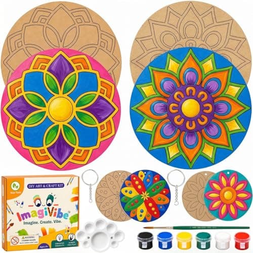 ImagiVibe DIY Mandala Art Kit for Kids & Adults | 2 Pre-Marked 6 Inch MDF Boards & 2 Keychains | Indian Folk Art Painting Kit with Non-Toxic Tempera Colours | Creative Art & Craft Kit for Gifting, Art