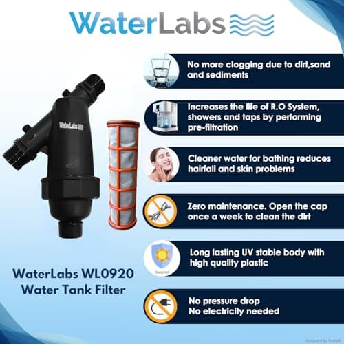WaterLabs WL0920 Double Mesh Water Tank Filter | 37 Micron | SS 400 Grade Stainless Steel Mesh | UV Stabilized Material | 1 Year Warranty | Cleans Sand, Dirt & Sediments (3/4" Filter | 20MM) 3
