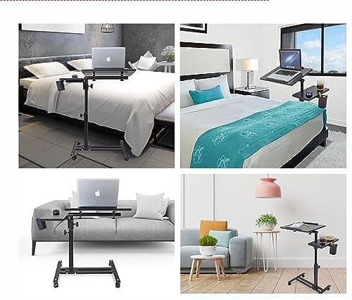 Isomars Standing Table Multipurpose Laptop Table Study Desk, Lockable Wheels, & Height Adjustable for Breakfast Table, WFH & Online Classes, Sit Stand Table Made in India (Black) 5