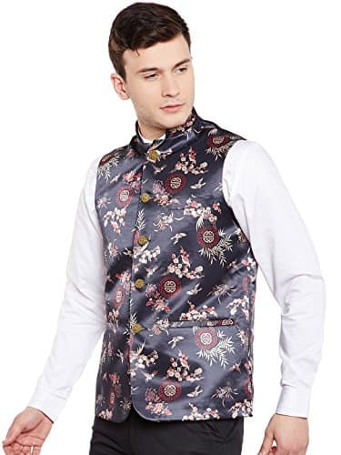 WINTAGE Men's Premium Rayon Grandad Printed Nehru Jacket Vest Waistcoat: L 2