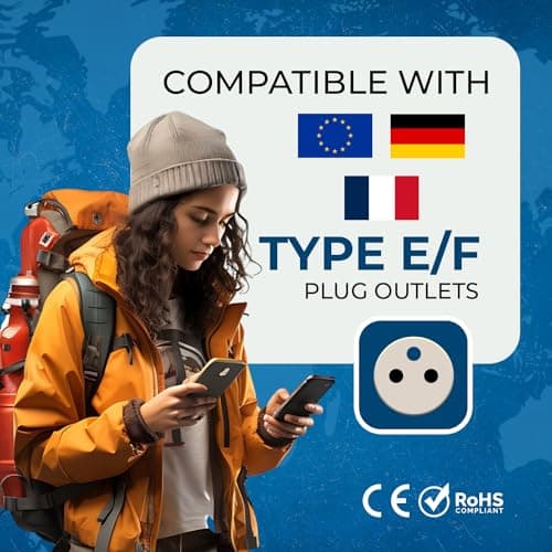 OREI Europe Travel Adapter, India to Europe (Schuko) Plug - Type E/F India to Europe Adapter - 2 in 1 - Perfect for Laptop, Camera Charger and More - CE, RoHS - Beige. 4
