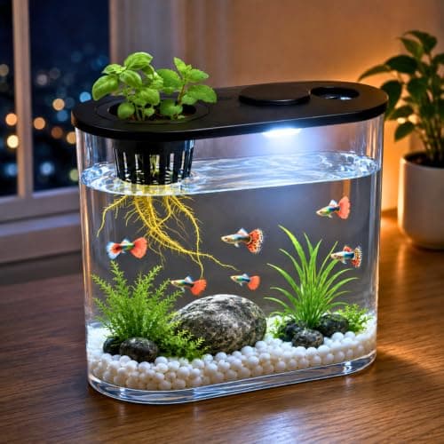 VAYINATO® PS-30L Fish Tank with Plant Growing Basket & 7-Color LED Light | 10L Desktop Aquarium (30H x 13B x 28L cm) | Crystal Clear Aquatic Tank for Guppy, Betta & Small Fish | Modern Home