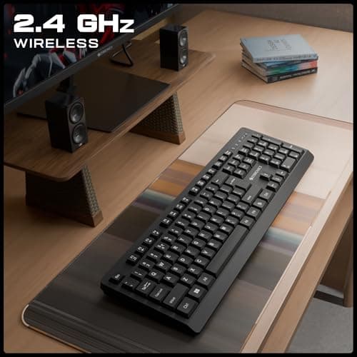 Zebronics Wireless Keyboard, 2.4GHz, 104 Keys with 12 Multimedia Keys, UV-Coated Keycaps, Retractable Stand, On/Off Switch, Power Saving Mode, Plug & Play (Companion 116-K) 2