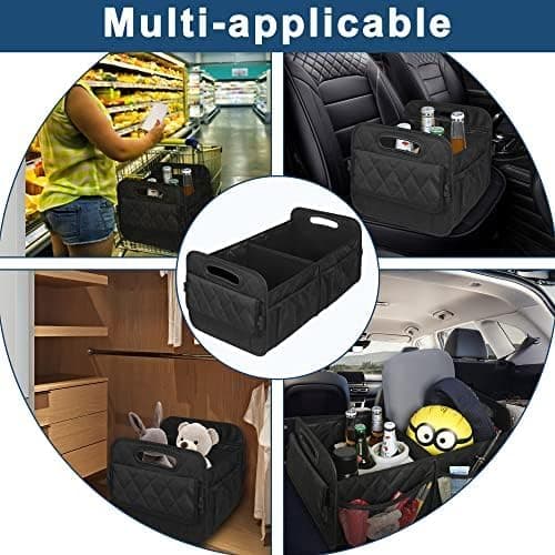 Handcuffs Polyester Car Trunk Organizer Box With Handles | Automotive Accessories | Cars Storage | Collapsible | Kids Toy | Boot | Suv | Truck | Organisers (Black, Beverages) 3