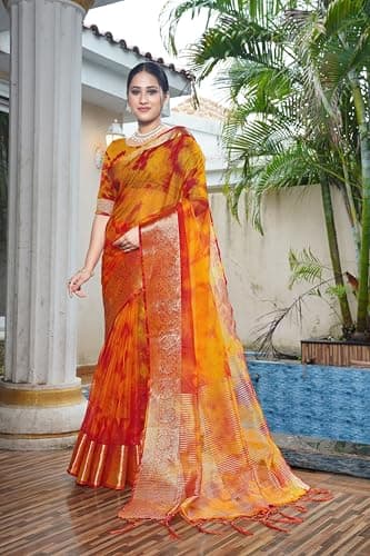 Women Saree Stylish Ethnic Pattern Traditional Festive Occasion Graceful Elegant Appearance Mustard