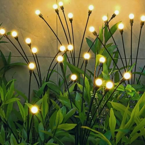 TrustBasket Fireflies Solar Light - Yellow - Set of 2 (6 Bulbs Each) Decorative Waterproof, Solar Starburst Swaying Lights When Wind Blows| Solar Lights Outdoor |LED Solar Garden Lights