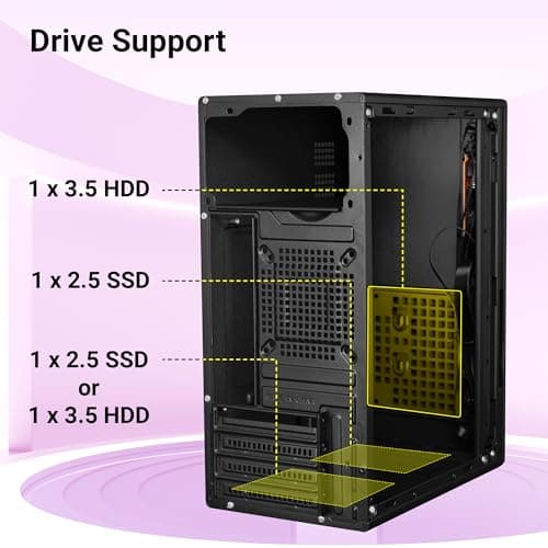 Zebronics Debonair, Computer Chassis, Micro ATX/Mini ITX, USB x 2, Front Audio, Perforated Side Panel, Top-Mounted PSU 4