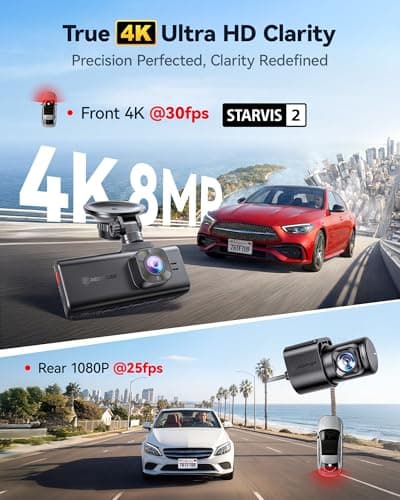 REDTIGER F7NA 4K Dual Dash Cam for Car with ADAS, STARVIS 2 IMX678 Sensor, 8MP UHD, 5GHz WiFi 6 Fast Download, 4K Front 1080P Rear, GPS, Voice Control, WDR, HDR Night View, Support 512GB (No SD Card) 2
