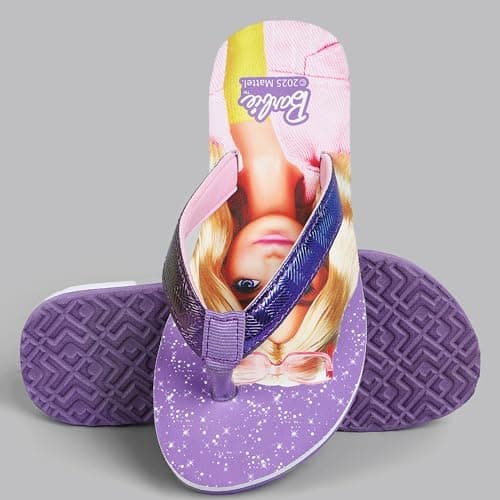 Kidsville Official Barbie Printed Kids Girls Purple Flip-Flop | Soft, Non-Slip, Indoor, Outdoor, House Slipper, Comfortable & Durable Footwear for Children 5
