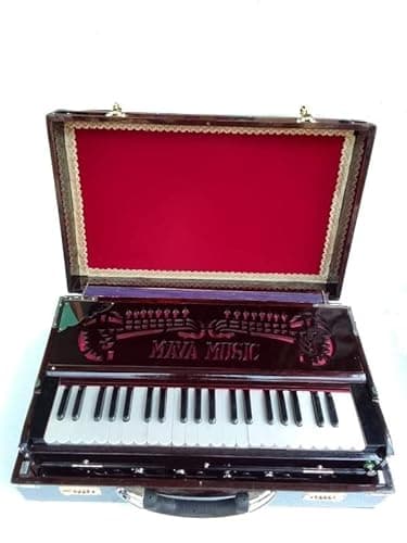 Maya Musicals 3.75 Octave Box Harmonium with Coupler with Bass Male Palitana Reeds With 42 Italian Keys Burma Teak Wood With Full Padding Chain Cover Brown (MM/BH/C/P-1)