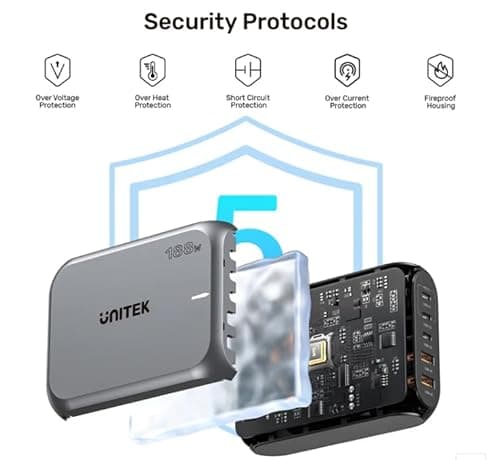UNITEK 188W PD3.1 Desktop GAN Charging Station 5-Port GAN Charging with Stand Supports Fast Charging & 140W for MacBook PRO 3