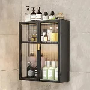 MIORAH Bathroom Storage Cabinet | Bathroom Accessories Set, Washroom Organiser Cabinet | 2 Layer, Space Saving Carbon Steel Shelf, Black, 50 Cm, Pack of 1