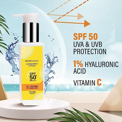 FACESCANADA Sunscreen Lotion, 100ml | SPF 50 PA+++ | Oily Protects From UVA & UVB Rays | 1% Hyaluronic Acid & Vitamin C | Lightweight | No White Cast | Natural Radiant Glow| No Alcohol | No Parabens 3