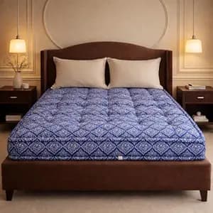 Handmade Cotton Filled Foldable Gadda Mattress, Firm Comfort, Shiny Dot Pattern, for Bed, Bedroom, Living Room, Floor Sleeping (Blue, 5 x 6 Feet (60 x 72 Inches Or 150 x 180 cm))
