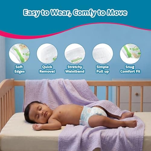Amazon Brand - Supples Premium Diapers, Small (S), 34 Count, 4-8 Kg, 12 hrs Absorption Baby Diaper Pants 5
