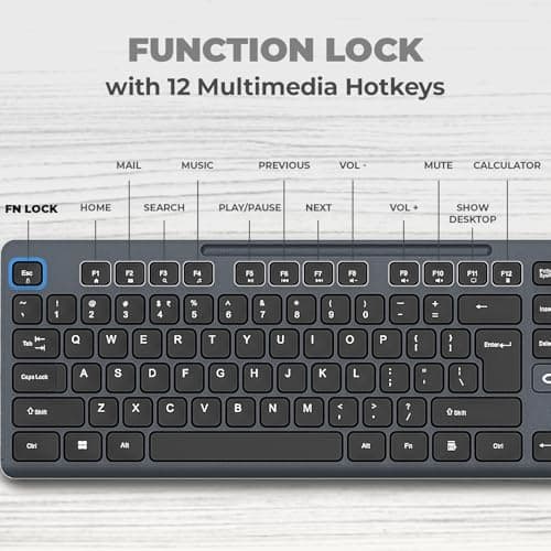 Amkette Primus NXT Wireless Keyboard and Mouse Combo | Silent Keyboard Mouse Wireless | 12 Multimedia Hotkeys | 3200 DPI | 2.4GHz Lag-Free | Long Battery | Ergonomic | Plug & Play | UV-Printed Keys 3