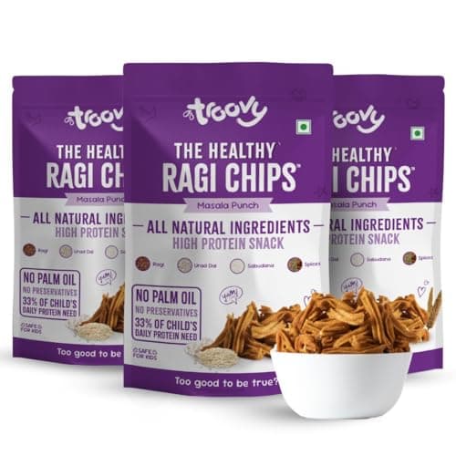 Troovy Healthy Masala Ragi Chips | Tasty & High Protein Snacks | 30% Of Protein Needs | No Palm Oil, Cholesterol or Trans Fats | No Junk & Chemicals | 70g (Pack of 3)