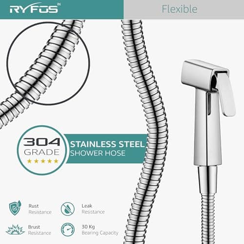 Ryfos India’s 1st Brand with Lifetime Support, R1510SH, SS-304 Grade, 1.5 Meter Flexible Shower Hose Pipe, Ideal for Health Faucets, Jet Sprays & Hand Showers, Chrome 4