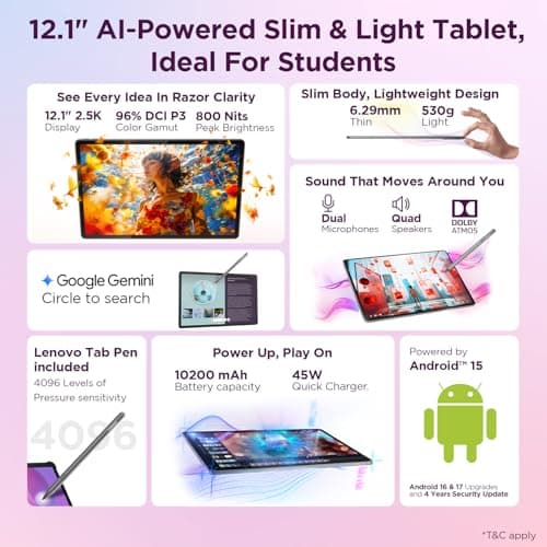 Lenovo Idea Tab Plus with Pen |Wifi + 5G|12.1" 2.5K Display, 800nits Peak Brightness|12GB RAM + 256GB ROM (Expandable upto 2TB)|MediaTek Dimensity 6400| 10200mAh|4 Speakers with Dolby Atmos| Luna Grey 2