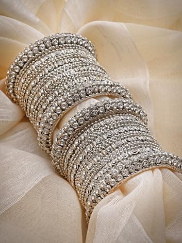 Shining Diva Fashion Latest Antique Silver Plated Set of 28 Stylish Traditional Bangle for Women (14834b_2.4_Double) 2