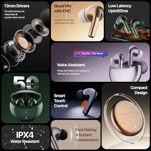 Fire-Boltt Aero TWS Earbuds Custom EQ, Wireless Bluetooth 5.4, Music & App Support, 50H Playtime, Fast Charging Case, 50ms Low Latency for Gaming, Touch Controls, IPX4 Waterproof, Clear Calls - Blue 3