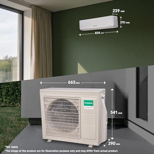 GENERAL 1 Ton BEE 2026 5 Star Rated, Inverter Split AC (Copper, 3520W, Powerful Cooling, 10m Long Reach Airflow, 55°C Max, Suitable for 120~150 Sft, ASGG12CGAB-B, White, Free Standard Installation) 3