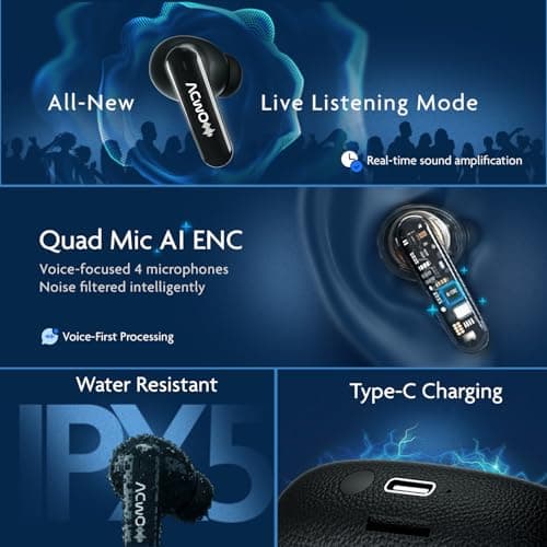 ACwO DwOTS Muze, in-Built MP3 Player, TF Card Support, Recording Mode, Real-Time Audio Monitoring, 10mm Drivers Bluetooth Earbuds, 45H Playtime, TWS Ear Buds Wireless Earphones with Mic (Black) 4