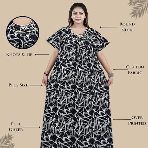 Bejod's Collection Women’s Nighty Maxi Cotton Nightdress – Plus Size Loose Fit Nightgown Sleepwear, Comfortable Soft Nightwear for Ladies XL-3XL (Blue, 3XL) 4