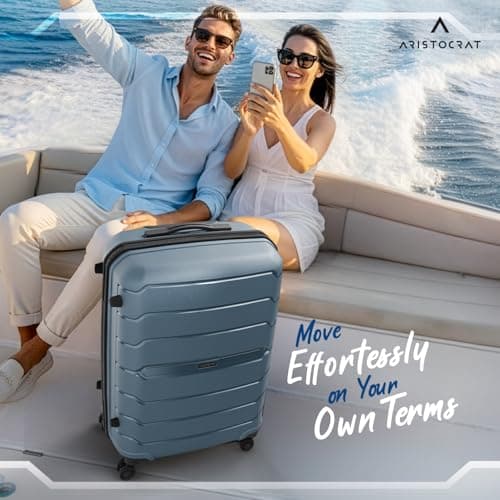 Aristocrat Liberty Large (Check-in) Polypropylene Hard Spinner Trolley Bag, 78Cm|Combination Lock|8 Wheels|3 Years International Warranty|Spanish Blue 2