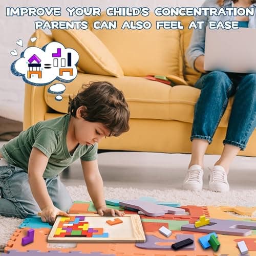 Chocozone Wooden Russian Blocks Puzzles for Kids Adults, Tetris Intelligence Puzzle for Ages 3-8, Brain Teasers STEM Learning Toy Educational Gift 5