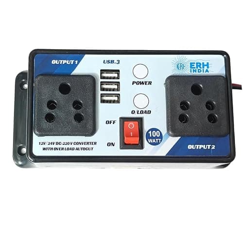ERH India DC to AC Converter 12V 24V to 220V – 100 Watt Mini Inverter with 3 USB Ports for Car, Bus, Truck, E-Rickshaw, and Solar Panels 4