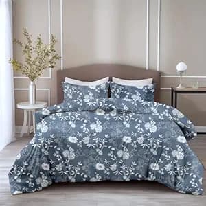 LORETO - A QUALITY LINEN BRAND 100% Pure Cotton Bedsheet for Double Bed, 144TC Soft & Breathable Double Bed Bedsheet with 2 Pillow Covers (Indigo Blue Vine Blooms, 88 x 90 Inches)