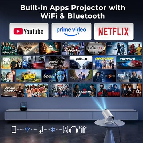 OLV Portable Smart Mini Projector, 4K 1080P Full HD Projector Supports Netflix, Prime and YouTube Etc. WiFi 5G, BT-5.0, Cinema Projector 180° Android 11, Compatible with TV Stick/Windows/iOS/Android 4