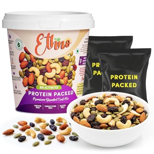 Ethno Protein Packed Bio-Activated Trail Mix (14-Pack) - Roasted Almonds, Cashews, Raisins, Pumpkin Seeds - Sprouted Nuts & Seeds + Mixed Dry Fruit Combo Pack - No Added Sugar, Oil-Free, Healthy Snack