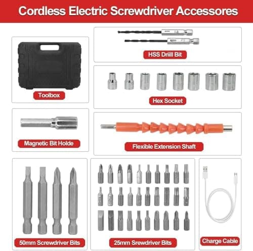 47 in 1 Cordless Electric Screwdriver Drill Set with Pivoting Handle, USB Rechargeable Mini Power Driver Kit, LED Light, Drill Bits & Socket Tools for Home DIY Repair 5