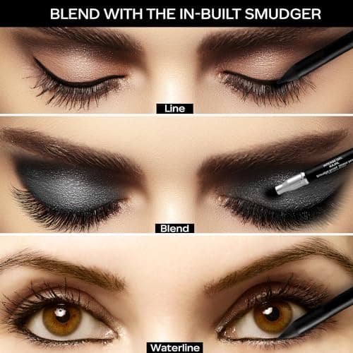 FACES CANADA Ultime Pro Intense Gel Kajal With Smudger & Sharpener - Black, 1.2 g | 24 Hr Long Stay | Waterproof & Smudgeproof | One Swipe Smooth Application | 3-in-1 Kajal, Eyeliner, Smokey Eyeshadow 4