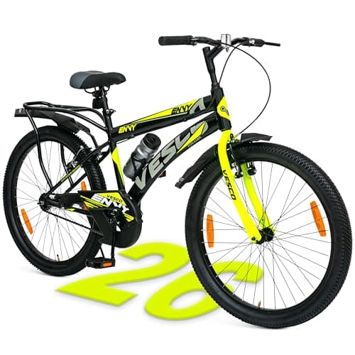 VESCO Envy Black 26T Road Bike with Inbuilt Carrier | Rigid Supsension | 17 Inch Frame | Cycle for Boys/Men (Single Speed)