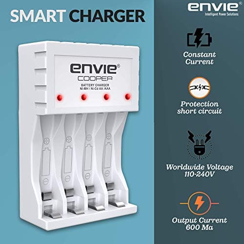 ENVIE® (ECR 20 MC+4xAA1000) Standard Rechargeable Battery Charger for AA & AAA Ni-mh/Ni-Cd, LED Indicator, 600MA Output Current, with 4xAA1000 Rechargeable Batteries 3