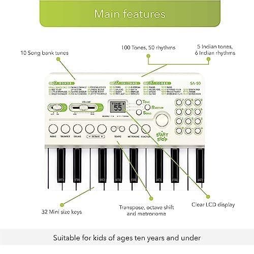 Casiotone Mini Keyboard SA-50 with Piano tones, White 2