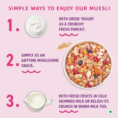 Bagrry’s Crunchy Fruit & Nut Muesli with 30% Real Fruits, Nuts & Seeds– 750G | 16 Real & Freeze Dried Fruits, Nuts, Seeds & Berries Muesli | No Candy | 38% High Fibre Oats, No Cornflakes | Fibre & Pro 5