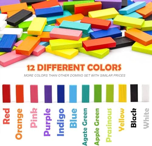 SHINETOY 120 Pcs Colorful Wooden Domino Blocks Set – Domino Tile Bulk Building Racing & Stacking Game | Educational Toy for Kids | Fun Family Party Favor | Birthday Gift for Boys & Girls Ages 3+ 2