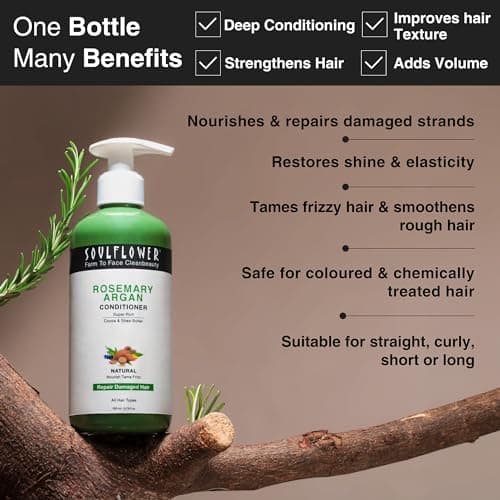 Soulflower Rosemary Argan Hair Conditioner|Hair Growth,Hair Fall Control,Strong,Shiny&Long Hair|Hydration&Nourishment Men&Women|Aloe Vera,Lavender,Rosemary Oil,Olive Oil|200Millilitre 3
