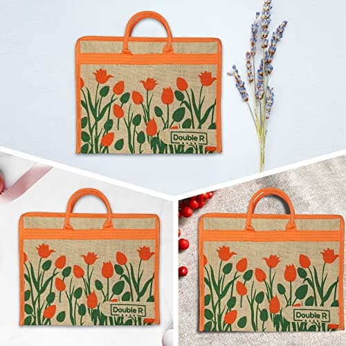 DOUBLE R BAGS Jute Eco-Friendly Tote Bag: Stylish, Spacious, and Sustainable - Perfect for Everyday Errands and Adventures! (Orange, Pack of 3) 3