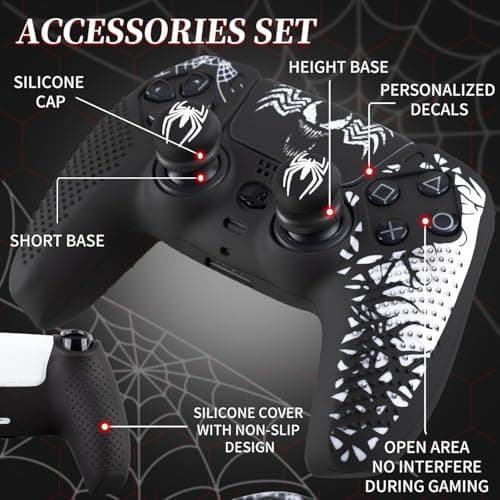 LATALI Anti-Slip Cover Compatible with PS5 Controller, Silicone Skin & Grip Cover with Thumb Grips, Touchpad Sticker - Protective Case/Non-Slip PS 5 Controller Accessories Kit (Venom Edition) 2