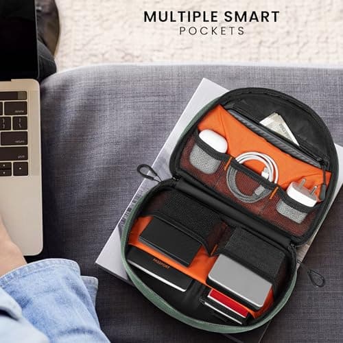 Urban Wolf Tech Pouch: The All-in-One Waterproof Travel Organizer for Cables, Adapters, Chargers,Hard Drives & Other Tech Essentials-Portable Zippered Gadgets Organizer (Fossil Grey, Pack of 1) 4