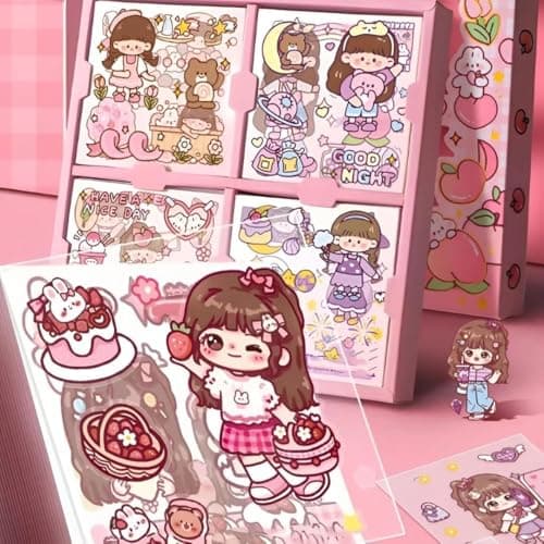 Sweet Party Theme Kawaii Self Adhesive Floor Stickers -100 Sheets Cute Washi for Project, Japanese Style Girls Sticker Set, Scrapbooking, DIY Arts Crafts 18 x 18 x 2 cms, (Style -1) 2