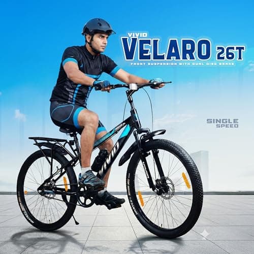 Leader Vivid Valero 26T IBC Single Speed Cycle for Men with Front Suspension & Dual Disc Brakes | Bicycle for Men | City/Mountain Bike with Carrier & Steel Frame | Ideal for 10+ Years – Black 3