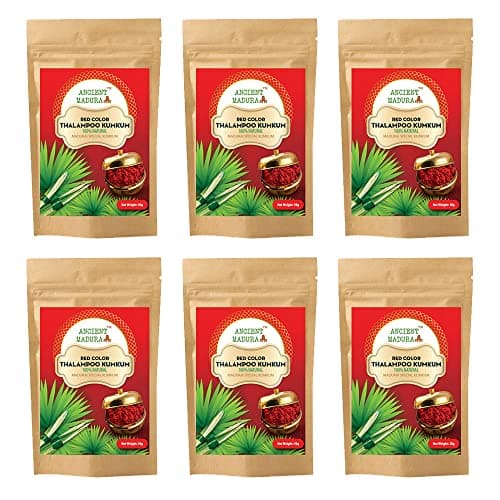 ANCIENT MADURAI | Madurai Special Thalampoo Kumkum Powder - (Dark Red, 50g, Pack of 6)