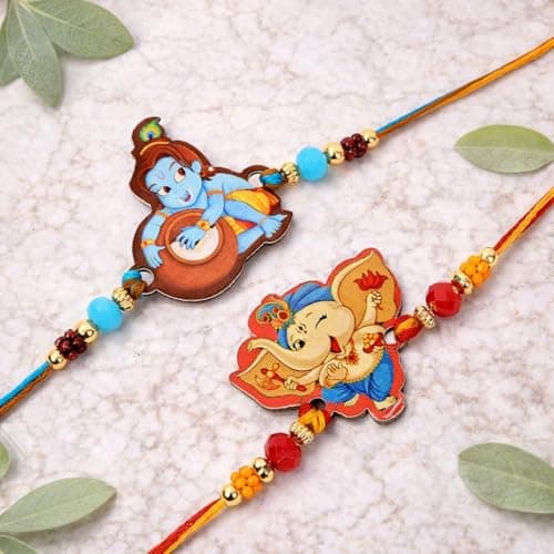 Riddhika Ventures Stylish Kids Rakhi Bracelet (Set of 2) with Roli Chawal and Greeting Card (P11P12) 2
